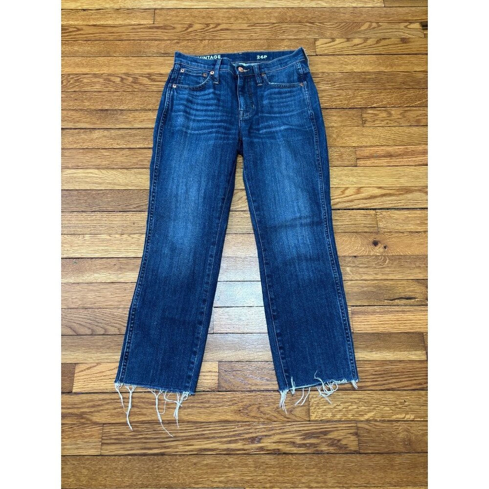 J. Crew Womens Vintage Slim Straight Crop Jeans Sz 26p Blue Dark Wash Stretch